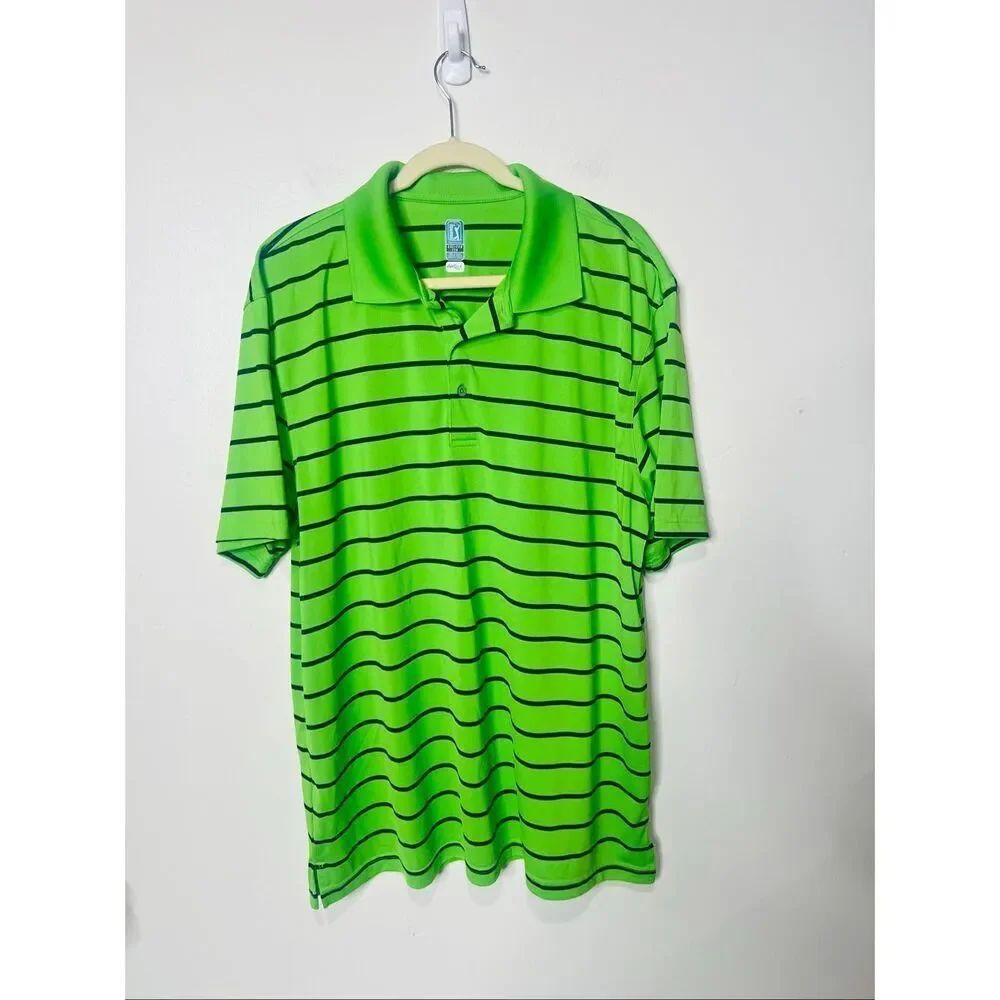 PGA Tour Green Black Stripe Airflux Men's Golf Polo Shirt Sz XXL